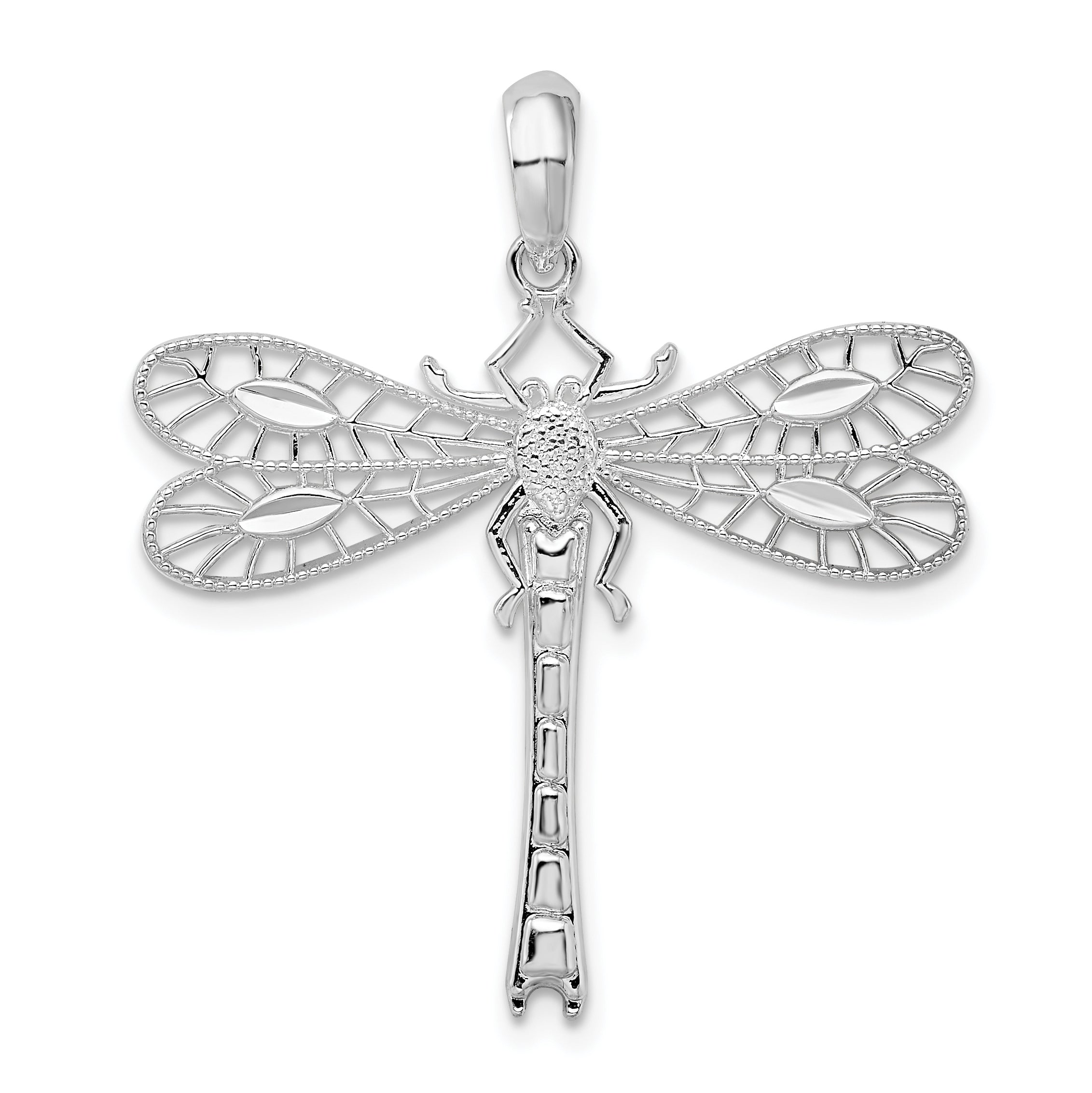 De-Ani Sterling Silver Rhodium-Plated Polished Cut-Out Dragonfly Pendant Main image