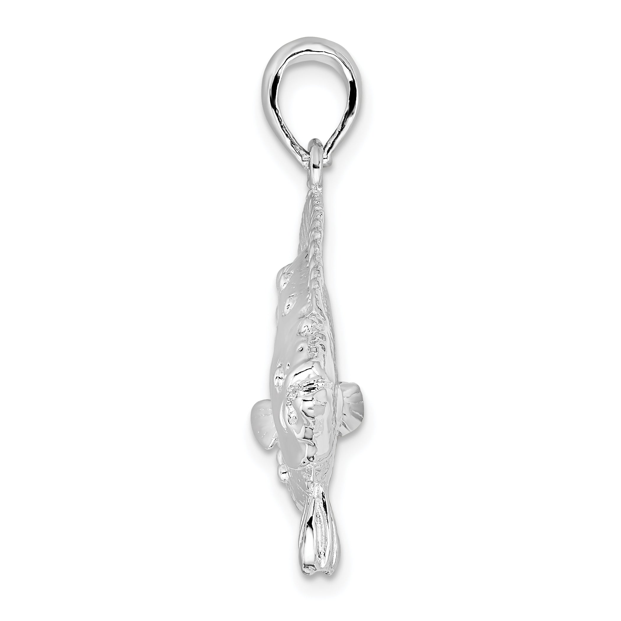 De-Ani Sterling Silver Rhodium-Plated Polished 3D Flounder Fish Pendant Secondary image