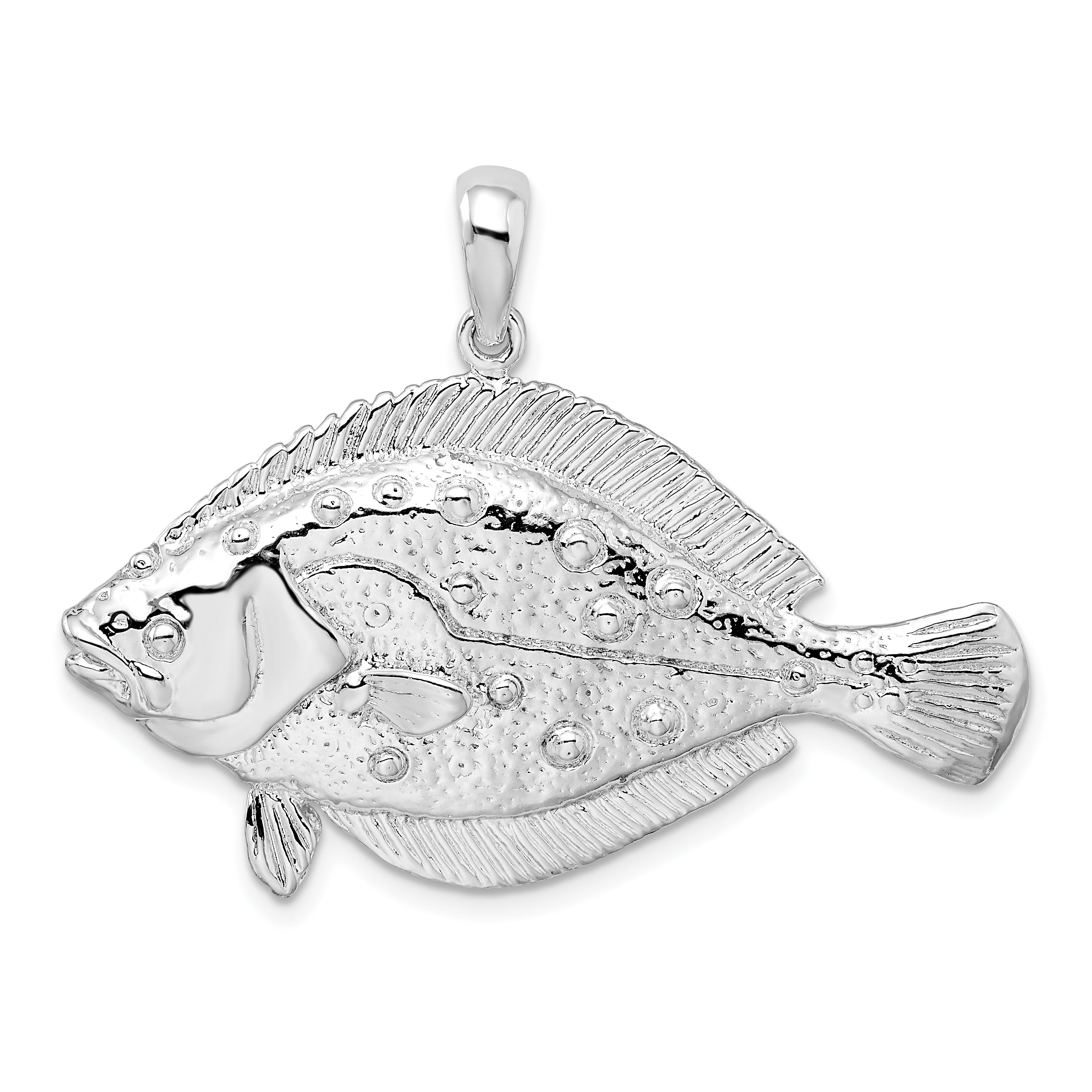 De-Ani Sterling Silver Rhodium-Plated Polished 3D Flounder Fish Pendant Main image
