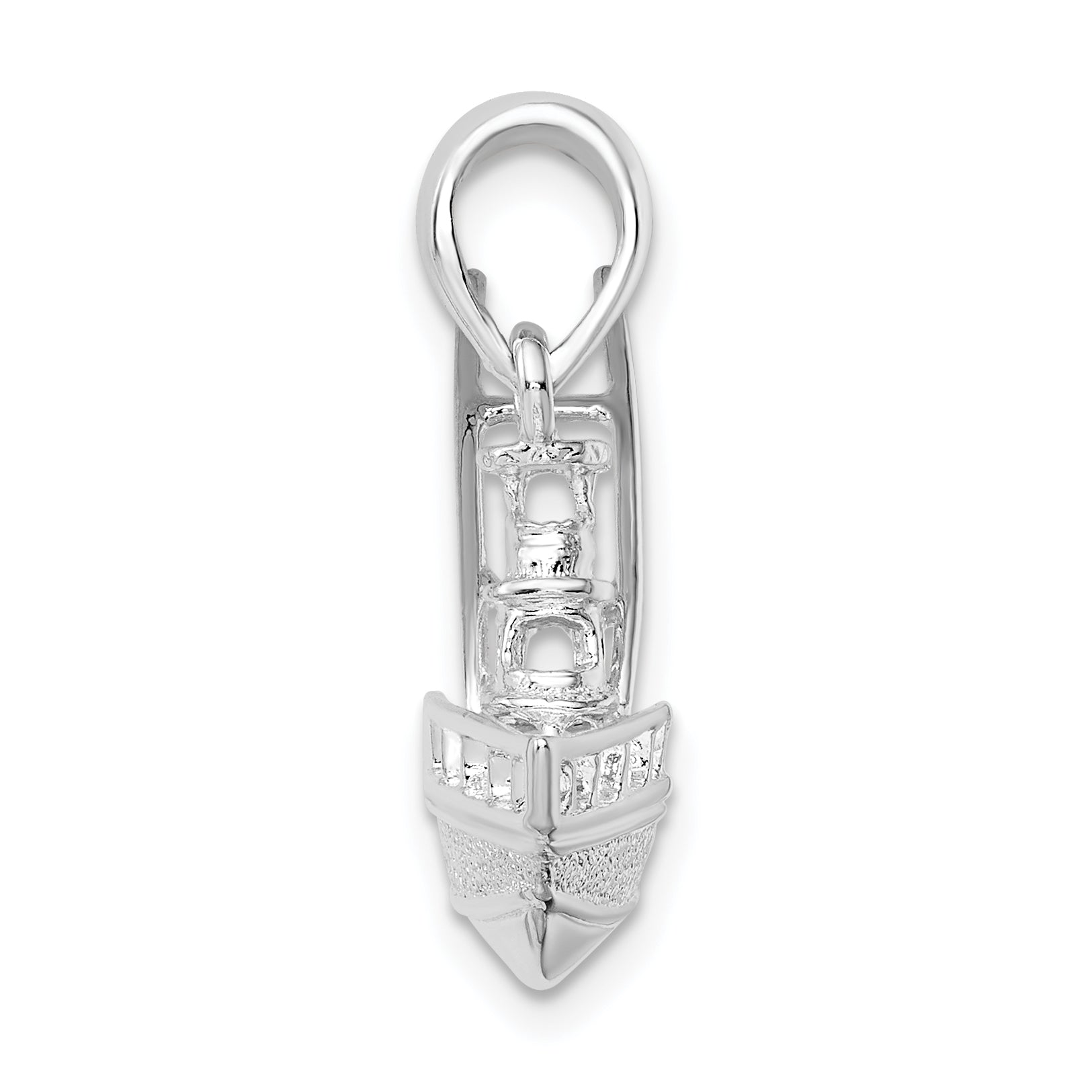 De-Ani Sterling Silver Rhodium-Plated Polished 3D Sportfishing Boat Pendant