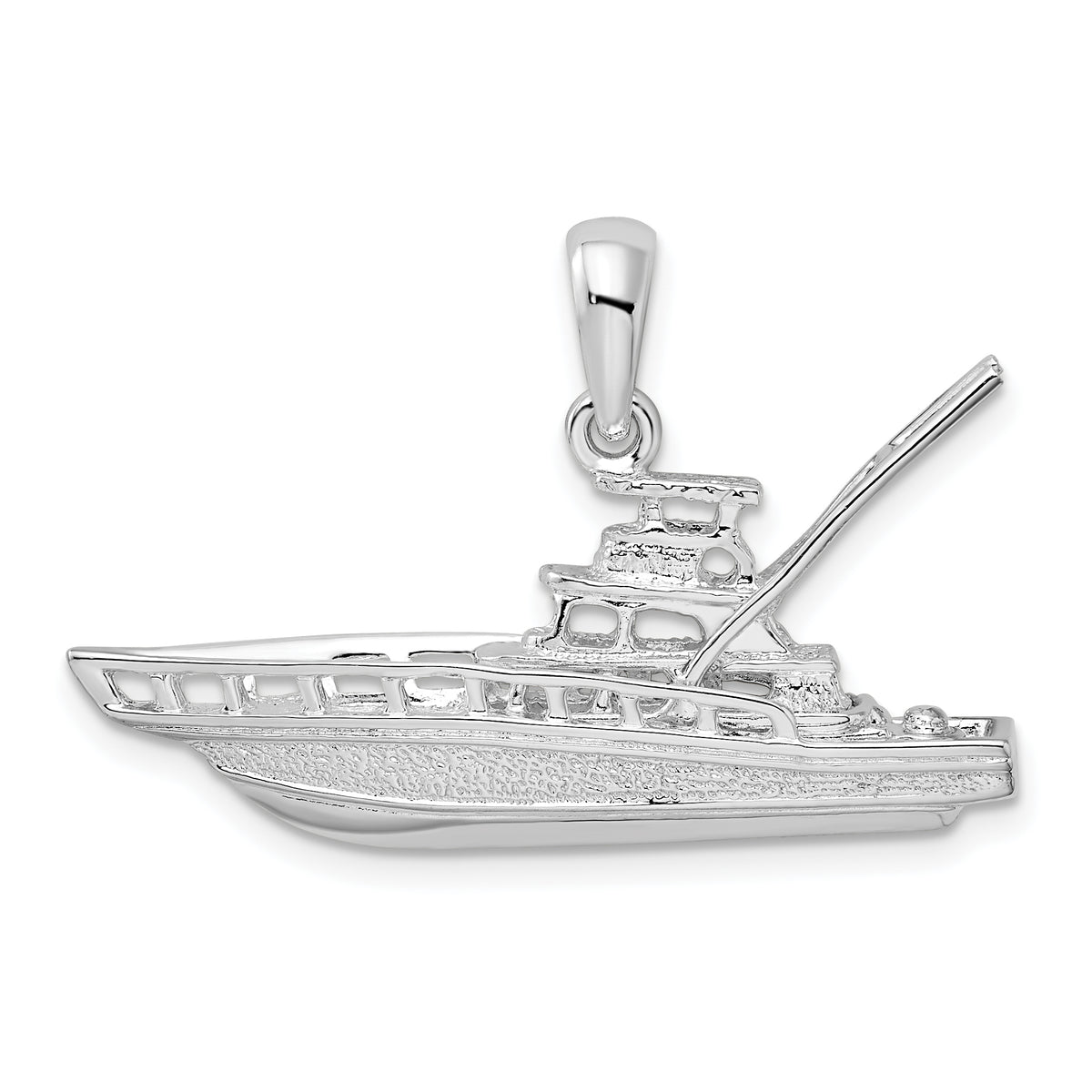 De-Ani Sterling Silver Rhodium-Plated Polished 3D Sportfishing Boat Pendant