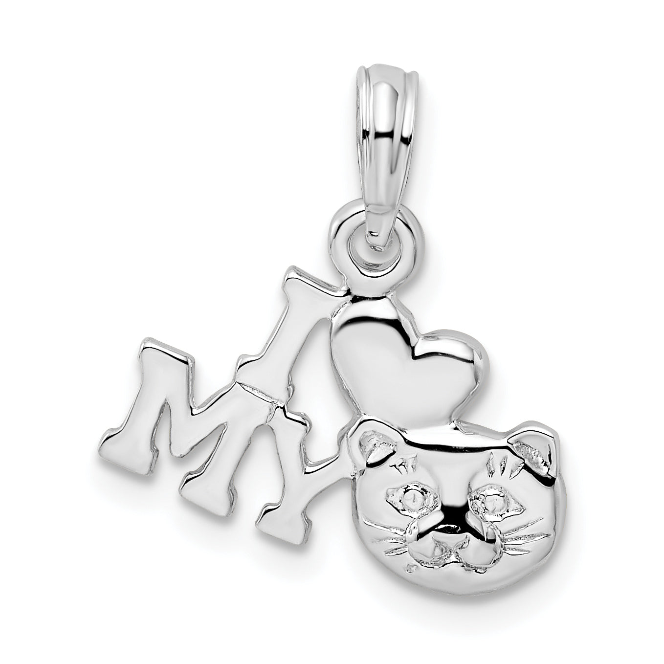 De-Ani Sterling Silver Rhodium-Plated Polished I Heart My Cat Pendant Main image