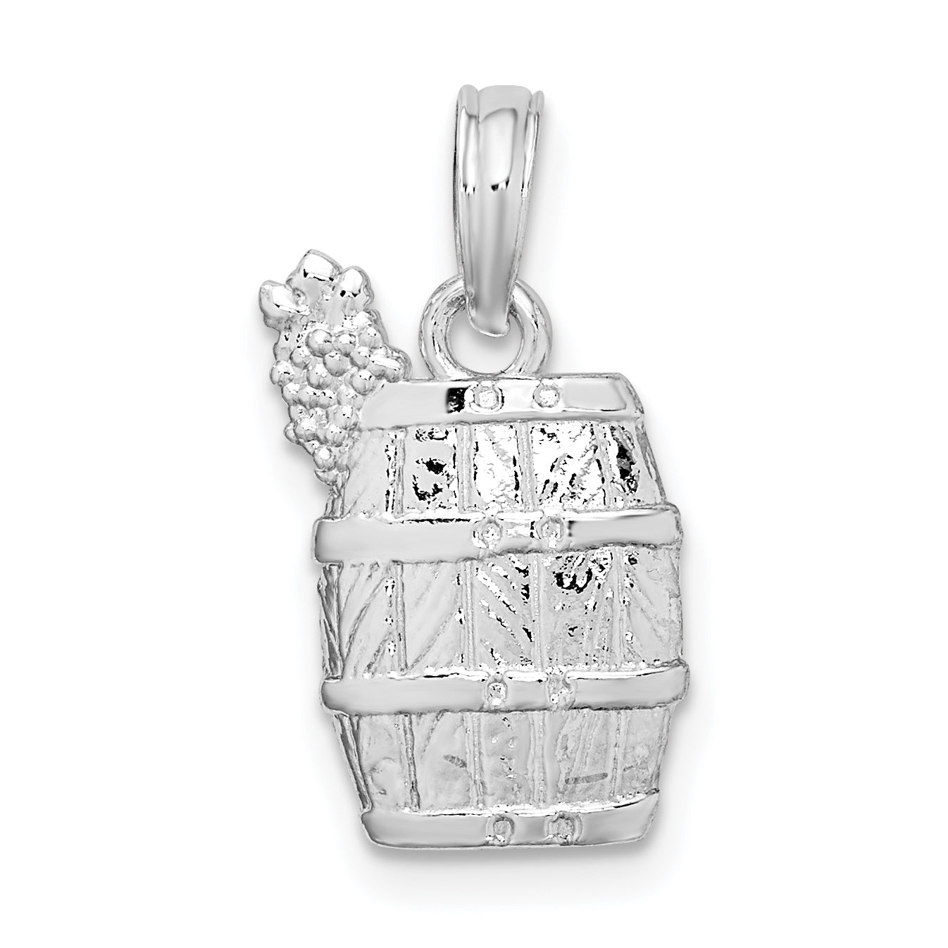 De-Ani Sterling Silver Polished Wine Barrel with Grapes Pendant