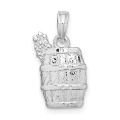De-Ani Sterling Silver Polished Wine Barrel with Grapes Pendant