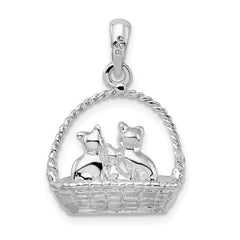 De-Ani Sterling Silver Rhodium-plated Polished 3D Kittens in Basket Pendant