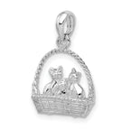De-Ani Sterling Silver Rhodium-plated Polished 3D Kittens in Basket Pendant