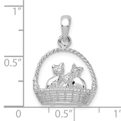 De-Ani Sterling Silver Rhodium-plated Polished 3D Kittens in Basket Pendant