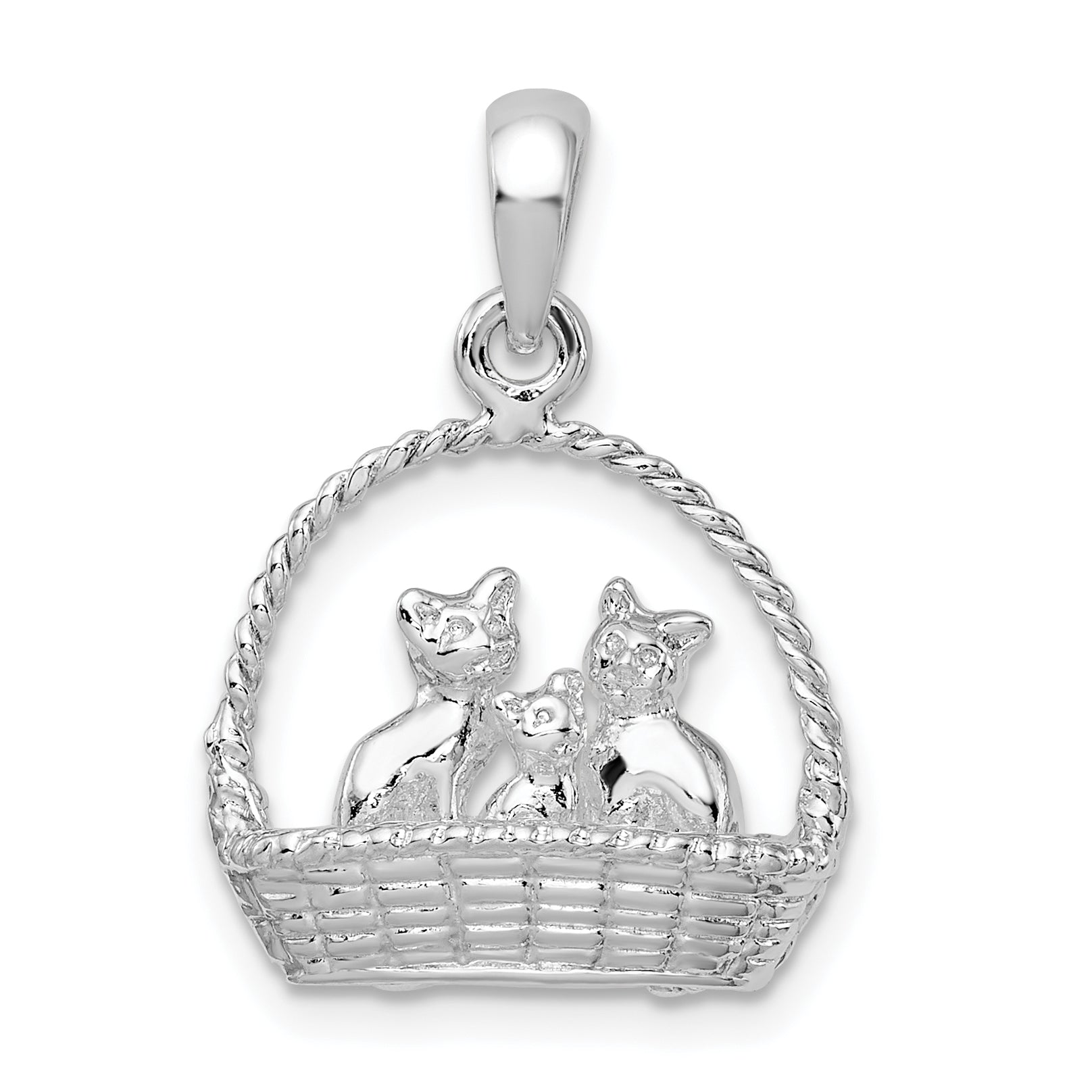 De-Ani Sterling Silver Rhodium-plated Polished 3D Kittens in Basket Pendant Main image