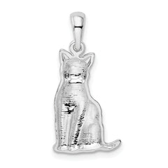 De-Ani Sterling Silver Rhodium-Plated Textured Sitting Cat Pendant