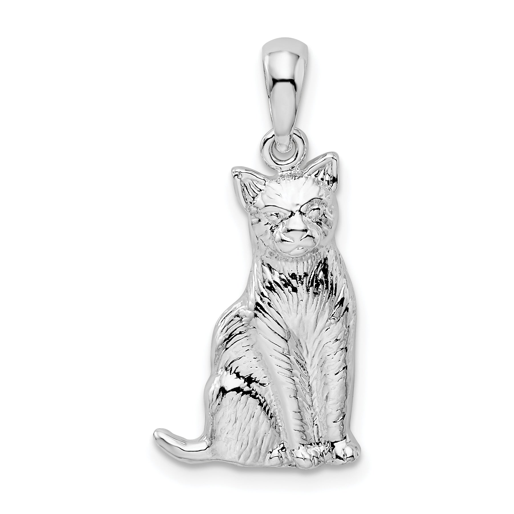 De-Ani Sterling Silver Rhodium-Plated Textured Sitting Cat Pendant Main image