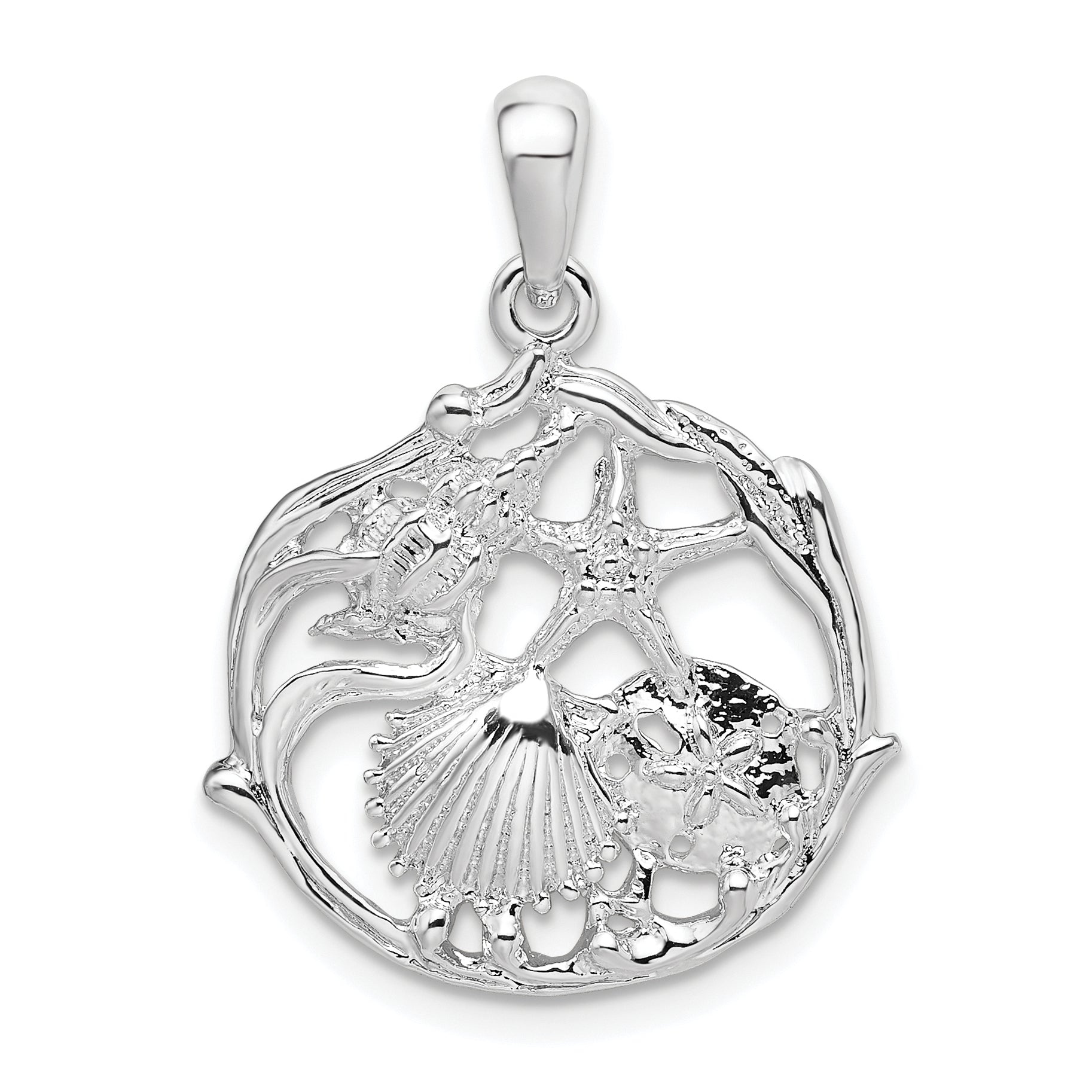 De-Ani Sterling Silver Rhodium-Plated Polished Cut-Out Shell Cluster Pendant Main image