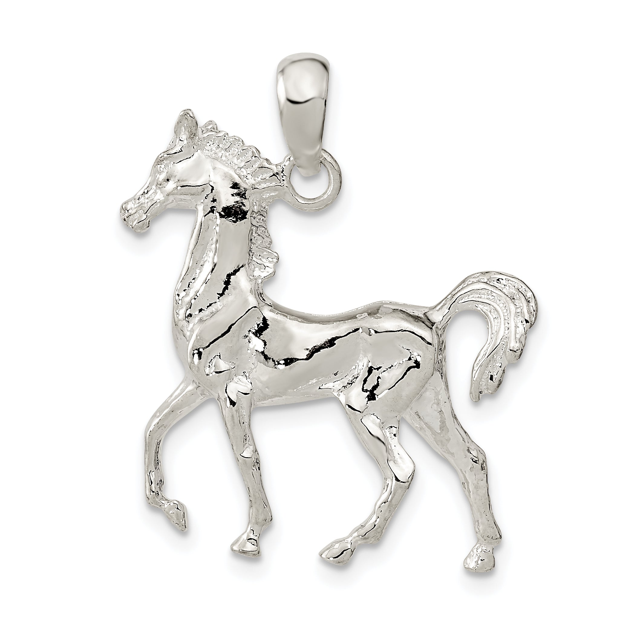 De-Ani Sterling Silver Rhodium-Plated Polished 3D Standing Horse Pendant Main image