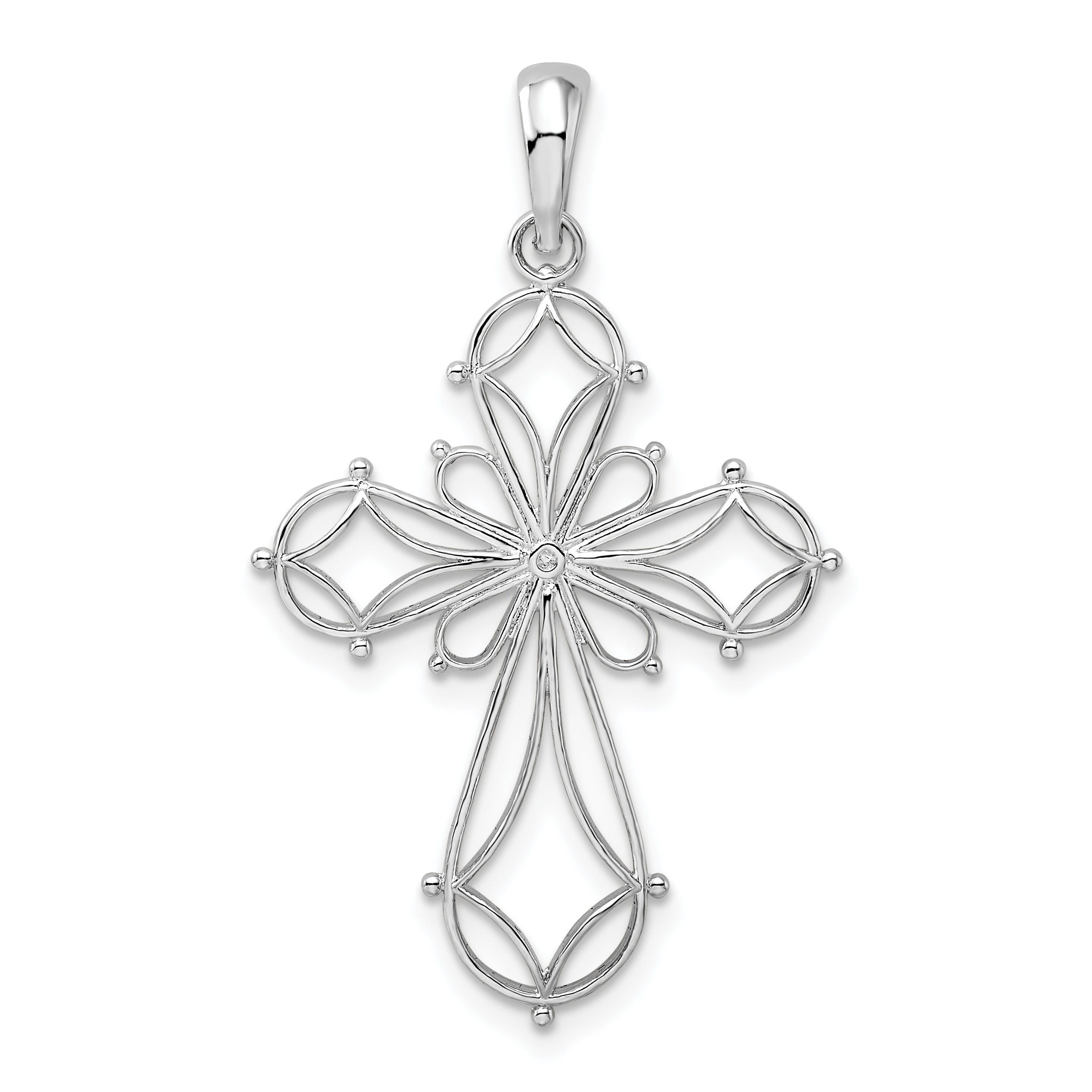 De-Ani Sterling Silver Rhodium-Plated Fancy Cut-Out Rounded Cross Pendant Main image