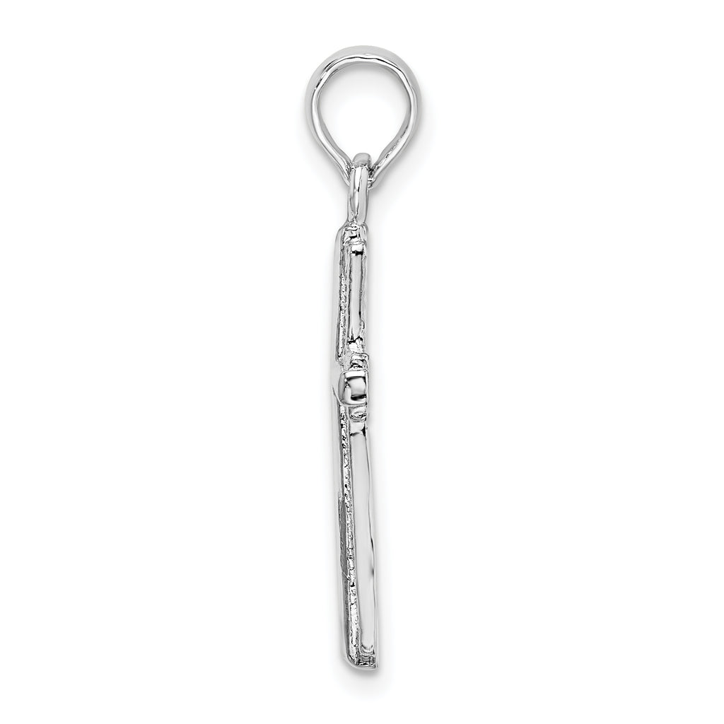 De-Ani Sterling Silver Rhodium-Plated Polished Striped Border Latin Cross Pendant