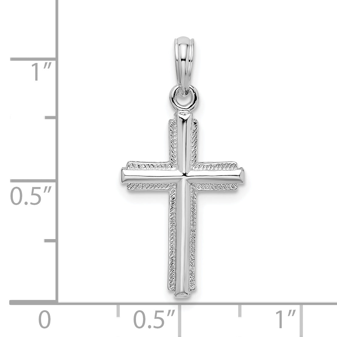 De-Ani Sterling Silver Rhodium-Plated Polished Striped Border Latin Cross Pendant