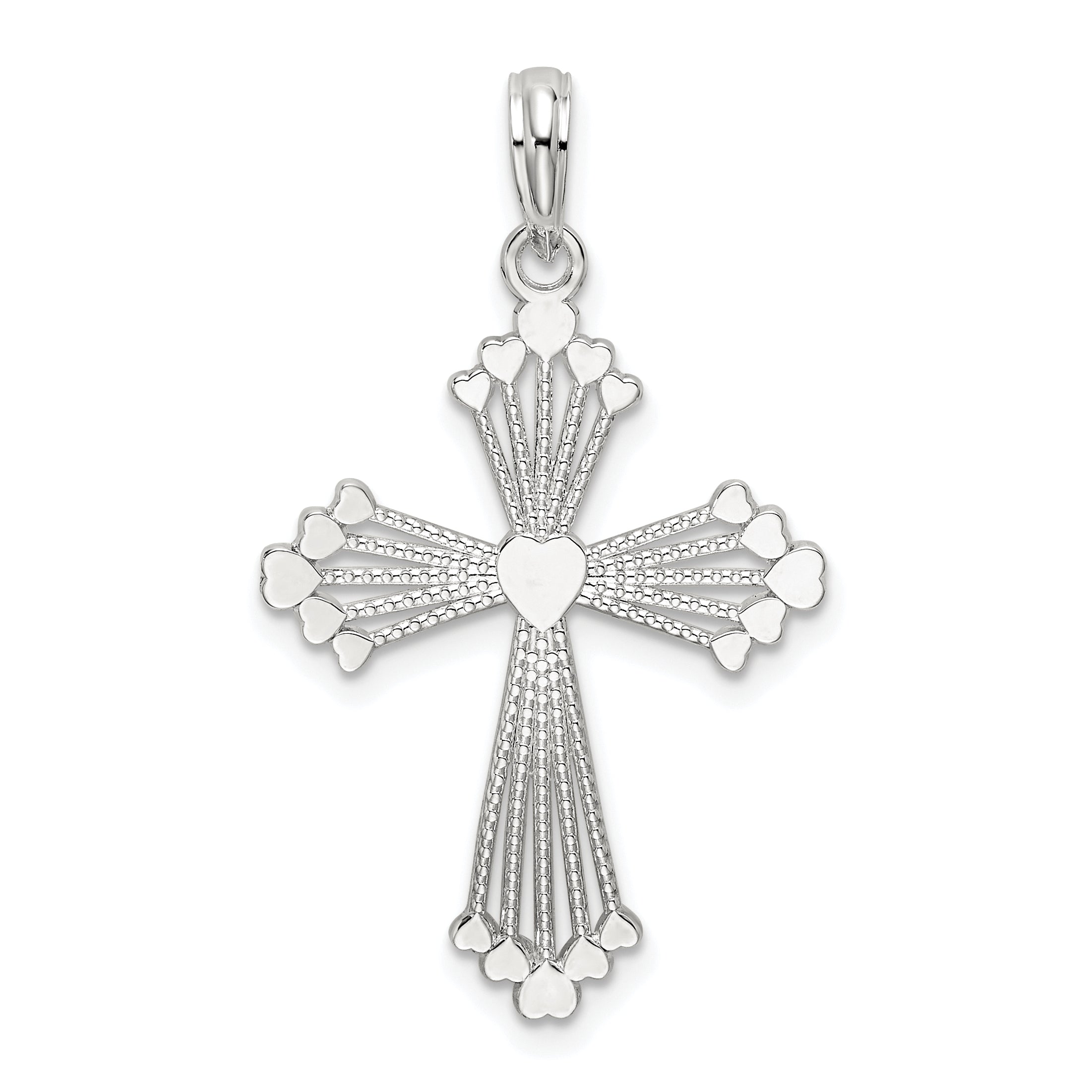De-Ani Sterling Silver Rhodium-Plated Polished Heart Cross Pendant Main image
