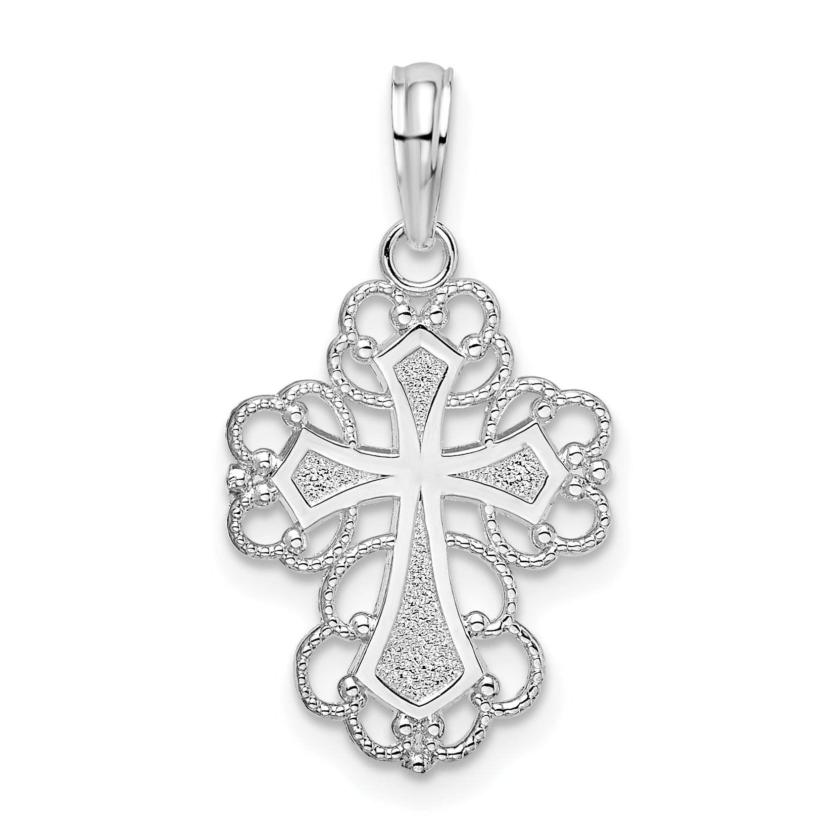 De-Ani Sterling Silver Rhodium-Plated Polished Fancy Lacy Cross Pendant Main image