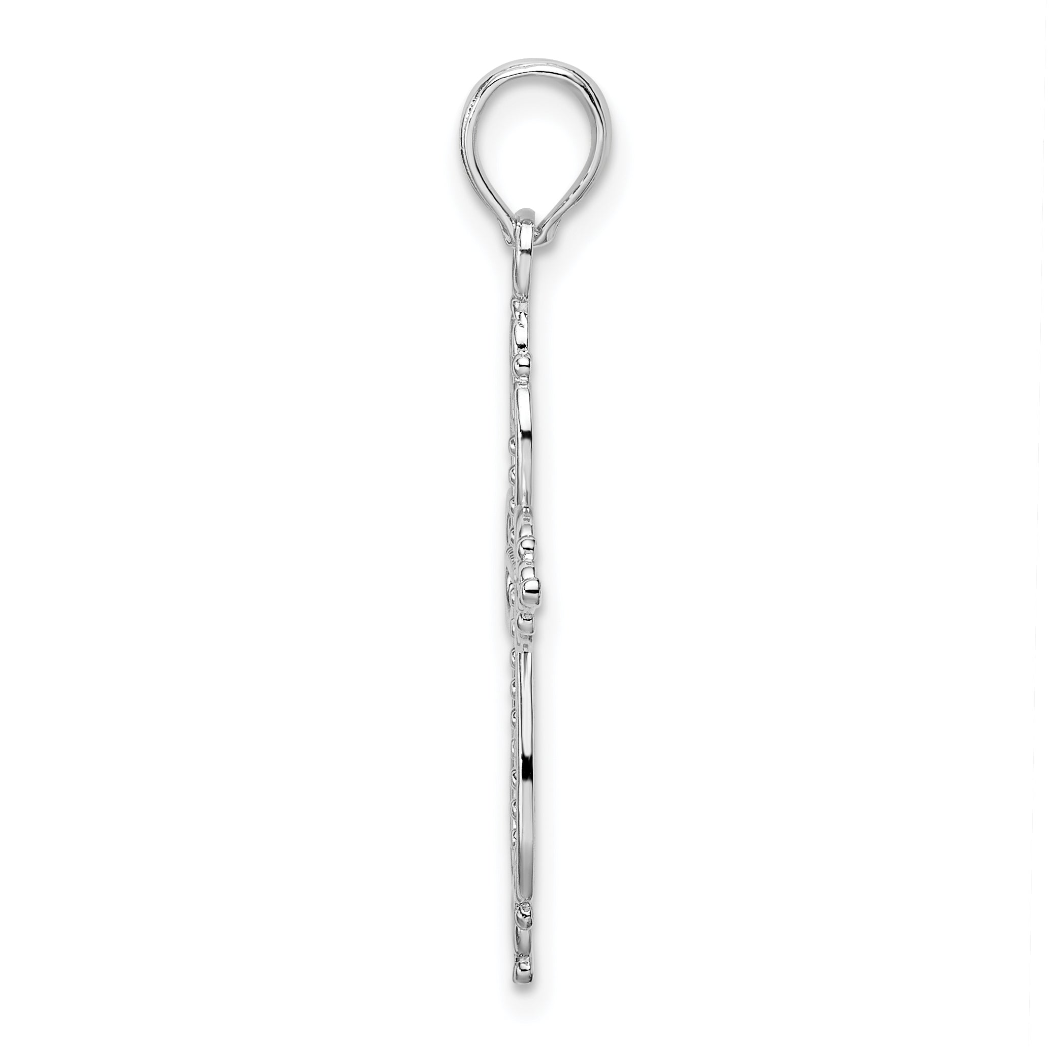 De-Ani Sterling Silver Rhodium-plated Polished Fancy Filigree with Beaded Center Cross Pendant