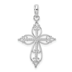 De-Ani Sterling Silver Rhodium-plated Polished Fancy Filigree with Beaded Center Cross Pendant