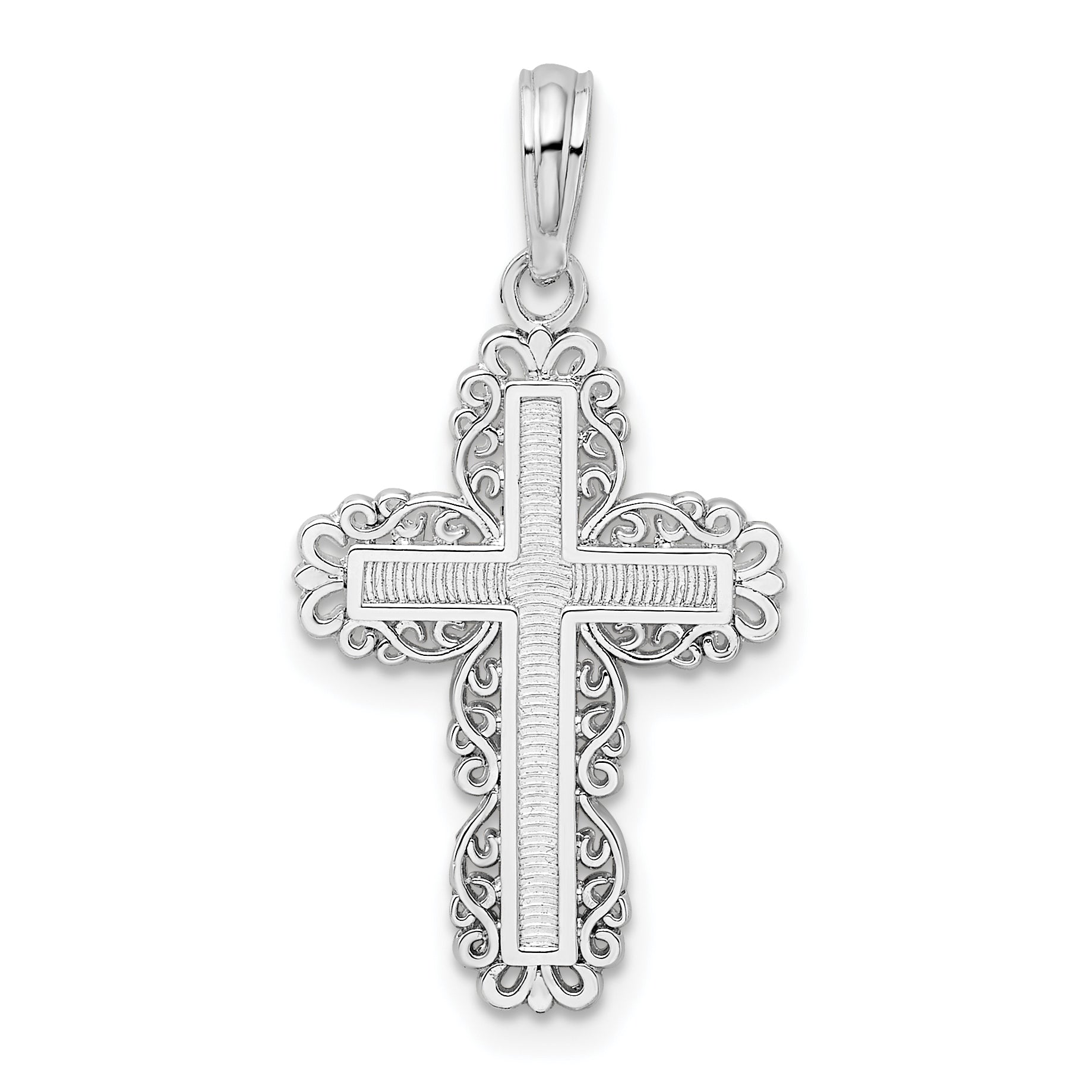 De-Ani Sterling Silver Rhodium-Plated Polished Lace Border Latin Cross Pendant Main image