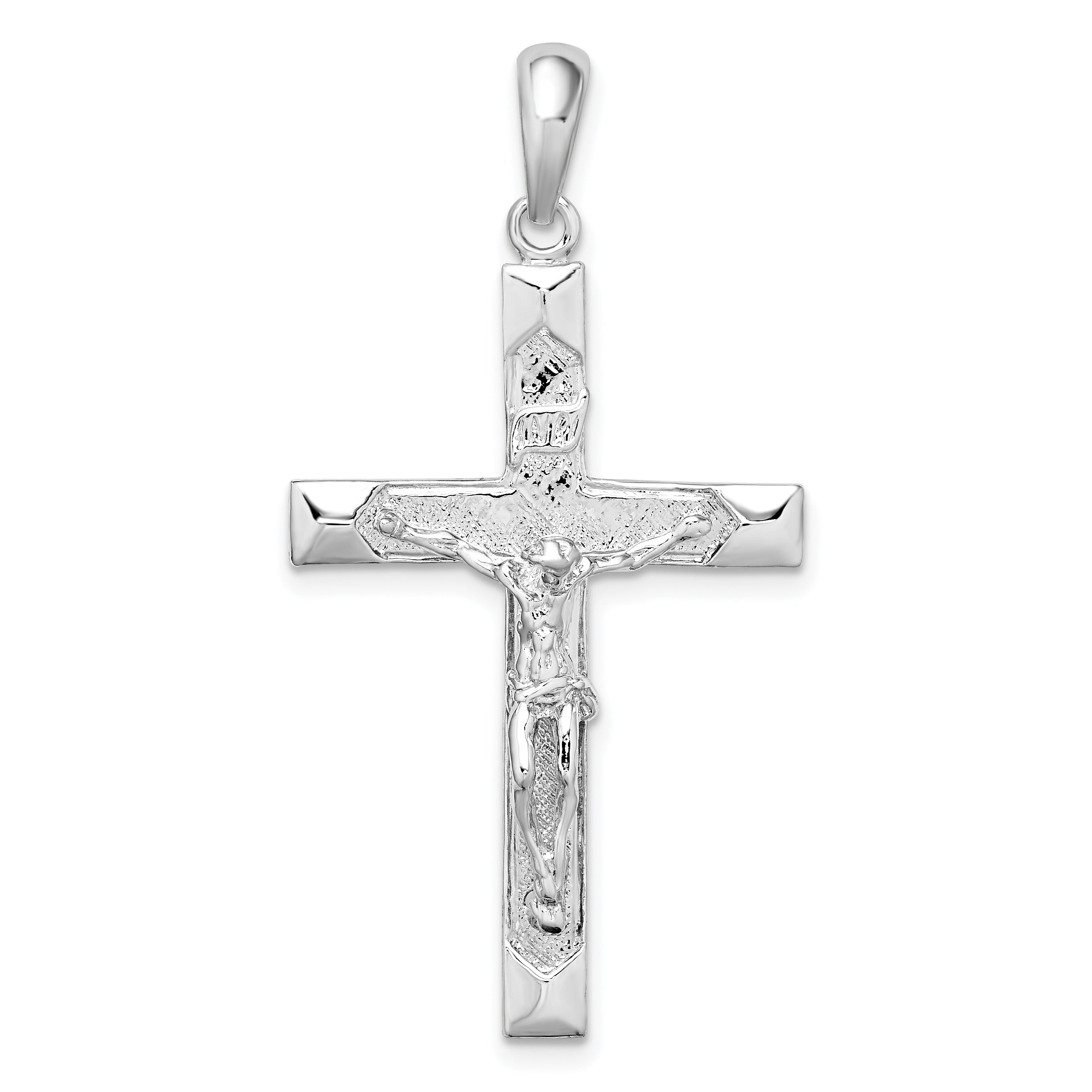 De-Ani Sterling Silver Rhodium-Plated Polished Textured Latin Crucifix Pendant Main image