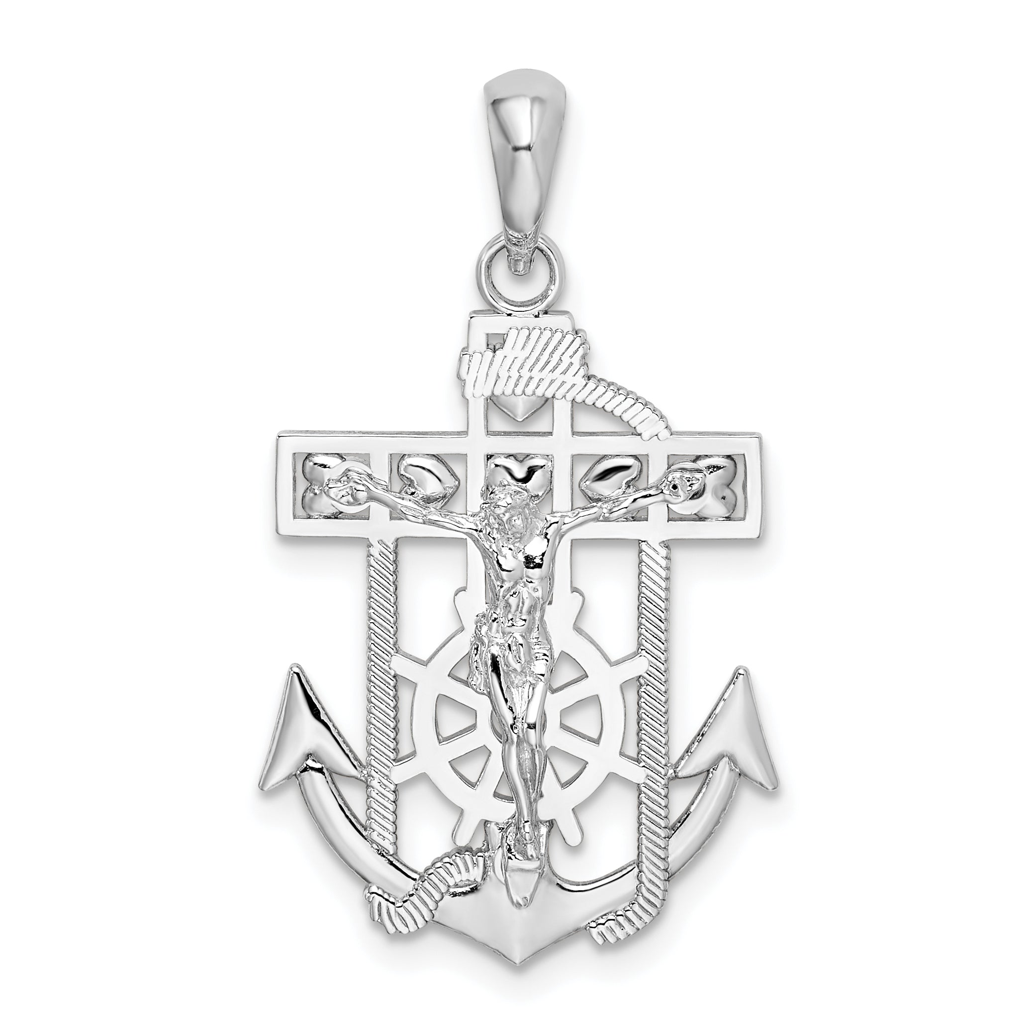 De-Ani Sterling Silver Rhodium-Plated Polished Mariners Crucifix Pendant Main image