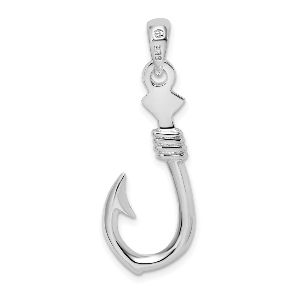 De-Ani Sterling Silver Rhodium-plated Polished 3D Large Fish Hook with Rope Pendant