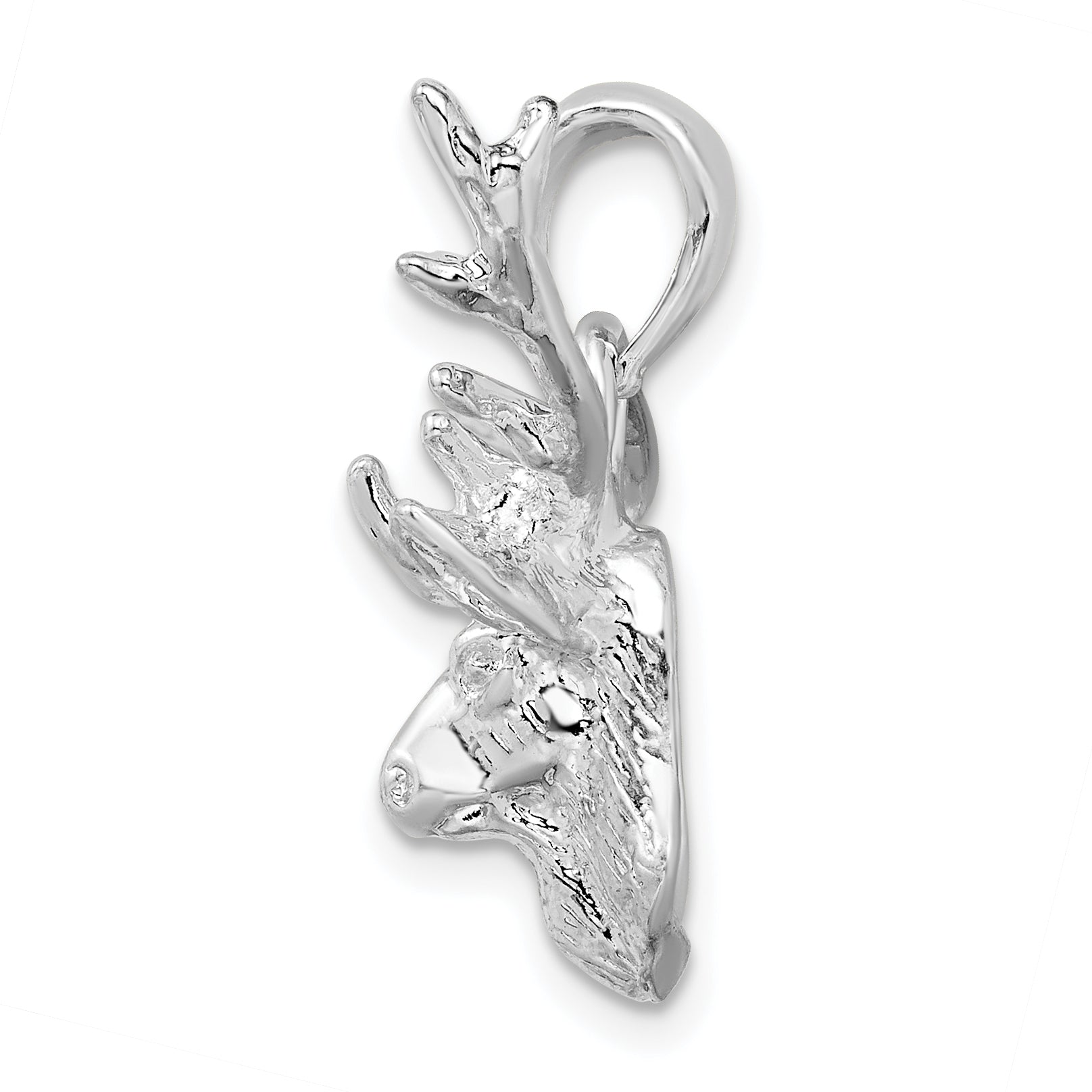 De-Ani Sterling Silver Rhodium-Plated Polished 8-point Buck Deer Head Pendant Secondary image