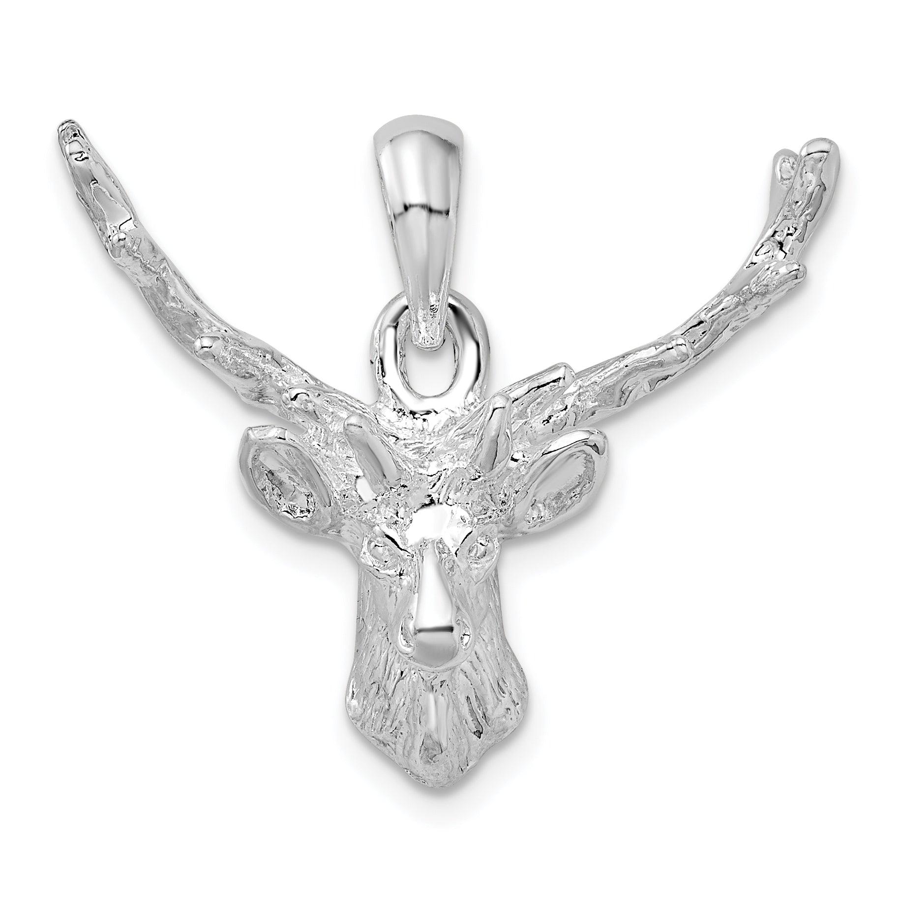 De-Ani Sterling Silver Rhodium-Plated Polished 8-point Buck Deer Head Pendant Main image