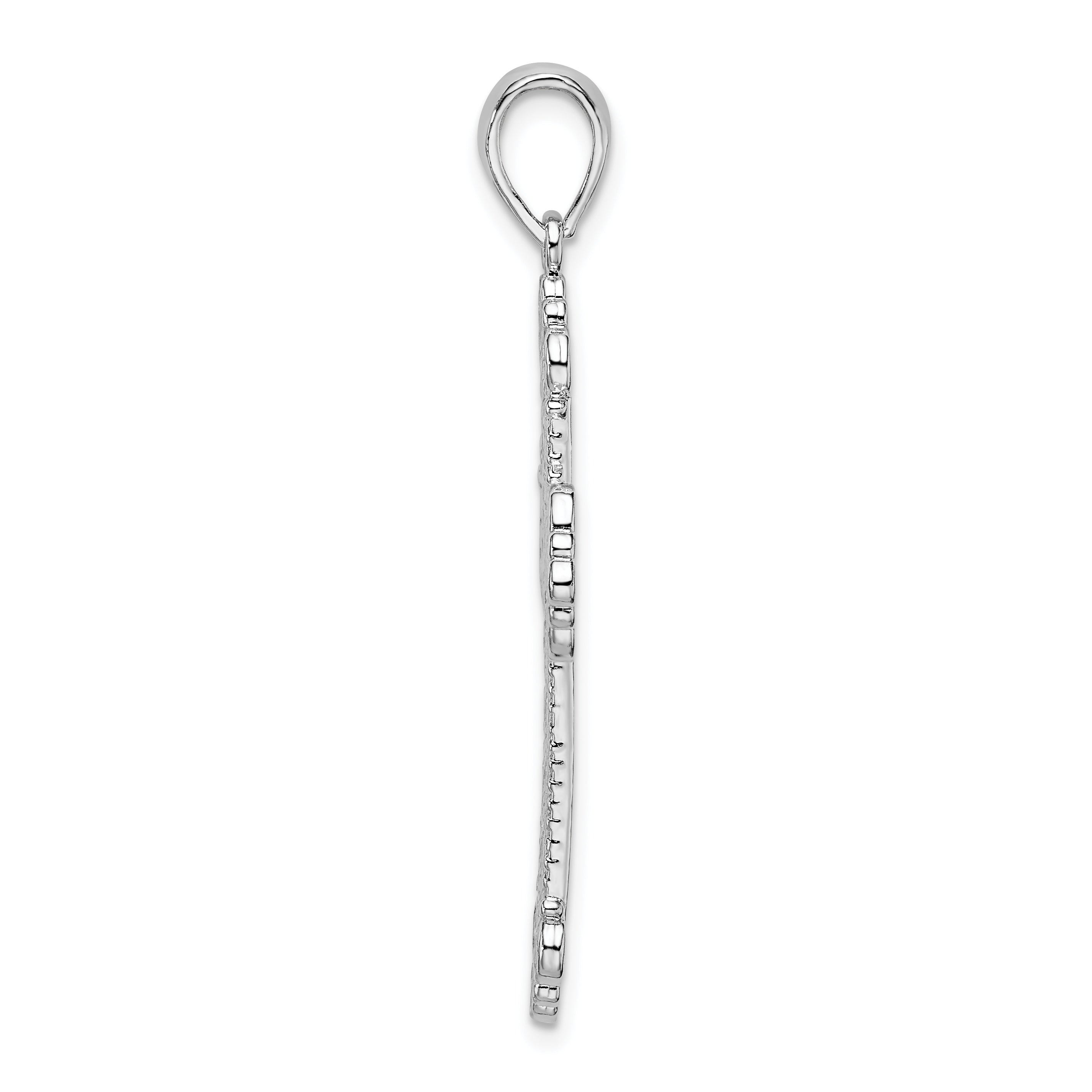 De-Ani Sterling Silver Rhodium-Plated Polished Filigree Fleur de Lis Cross Pendant Secondary image