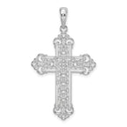 De-Ani Sterling Silver Rhodium-Plated Polished Filigree Fleur de Lis Cross Pendant
