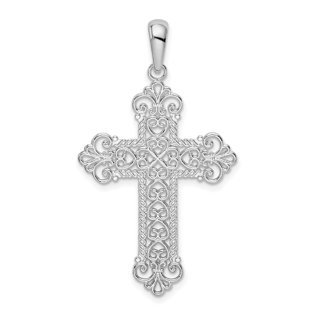 Filigree Fleur-de-Lis Cross Pendant in Sterling Silver, 33mm - Sophia Jewelers Main image