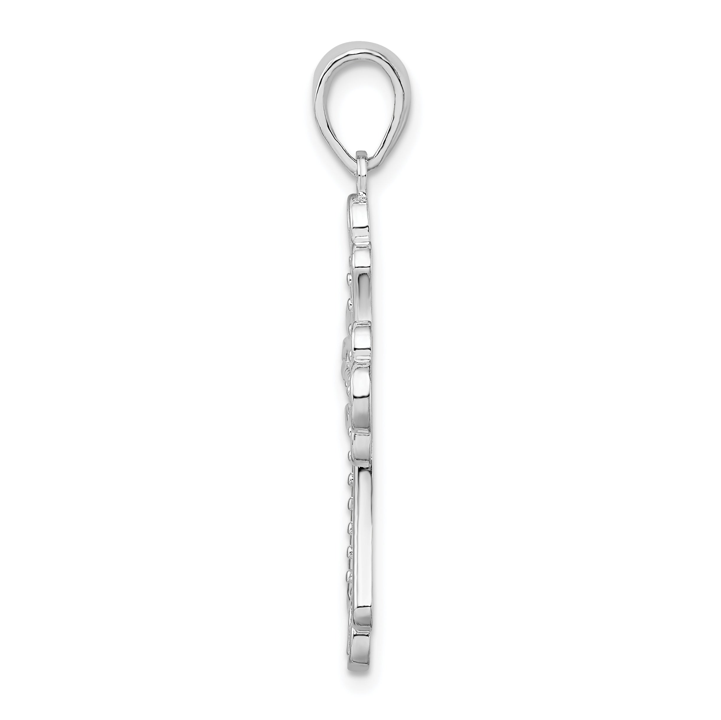 De-Ani Sterling Silver Rhodium-plated Polished Beaded Fleur de Lis Cross Pendant Secondary image