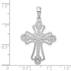 De-Ani Sterling Silver Rhodium-plated Polished Beaded Fleur de Lis Cross Pendant