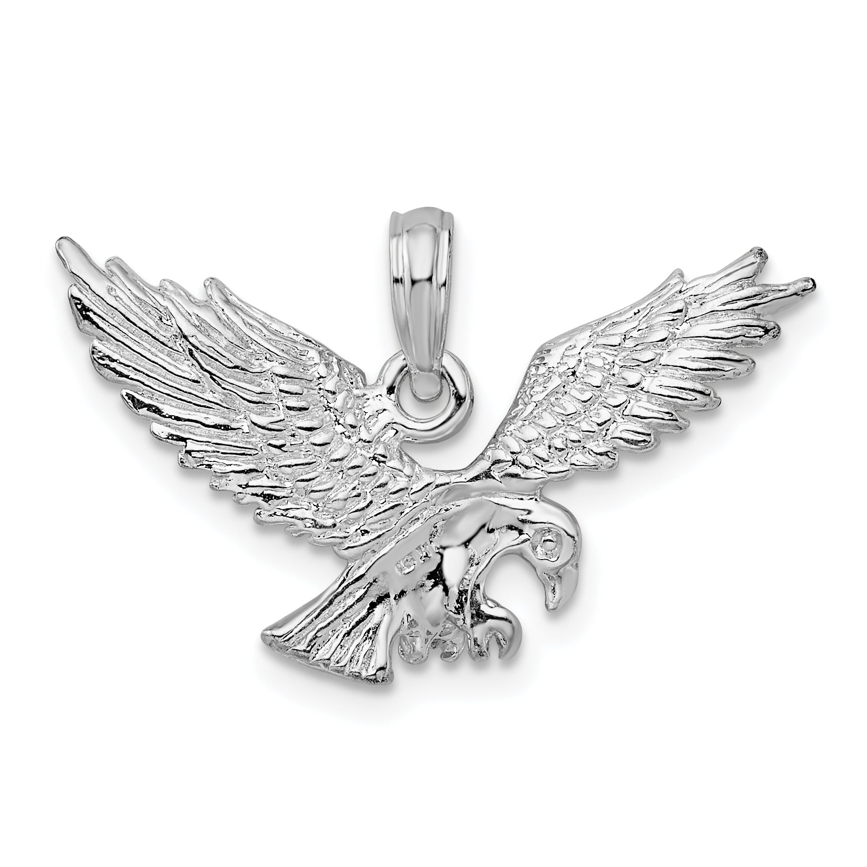 De-Ani Sterling Silver Rhodium-Plated Textured 3D Landing Eagle Pendant Main image