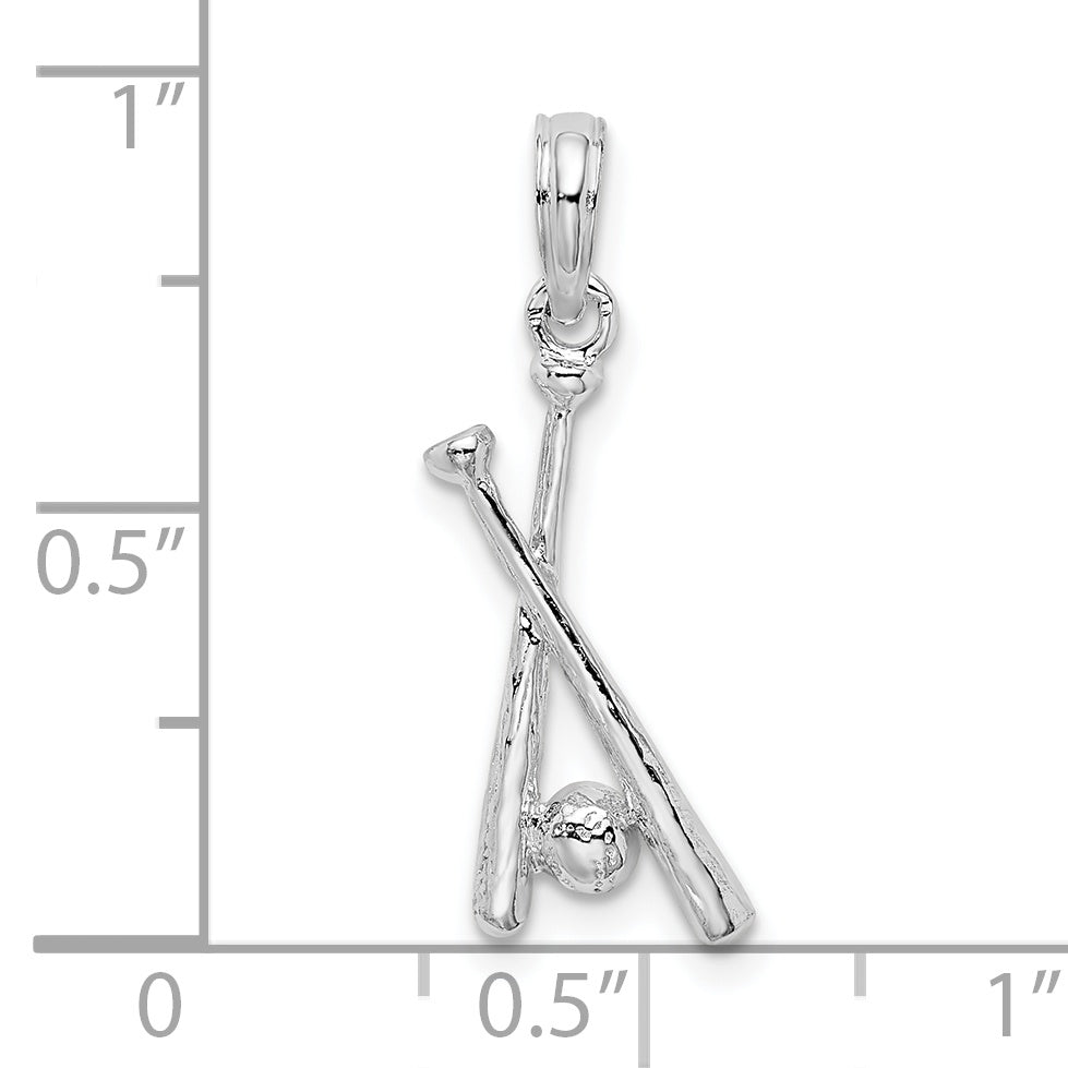 De-Ani Sterling Silver Rhodium-Plated Polished Baseball Bats and Ball Pendant Secondary image