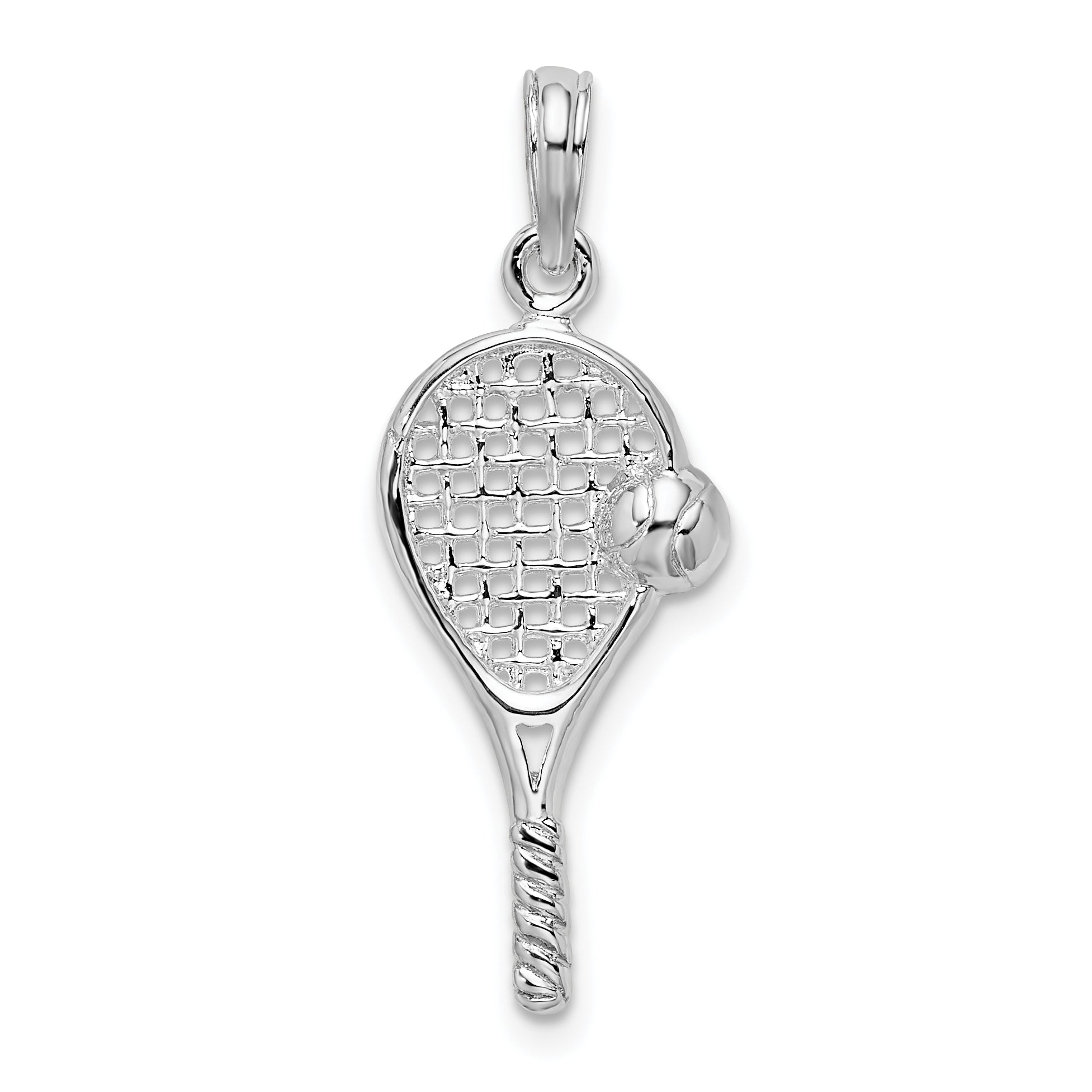 De-Ani Sterling Silver Rhodium-Plated Polished Tennis Racquet and Ball Pendant Main image