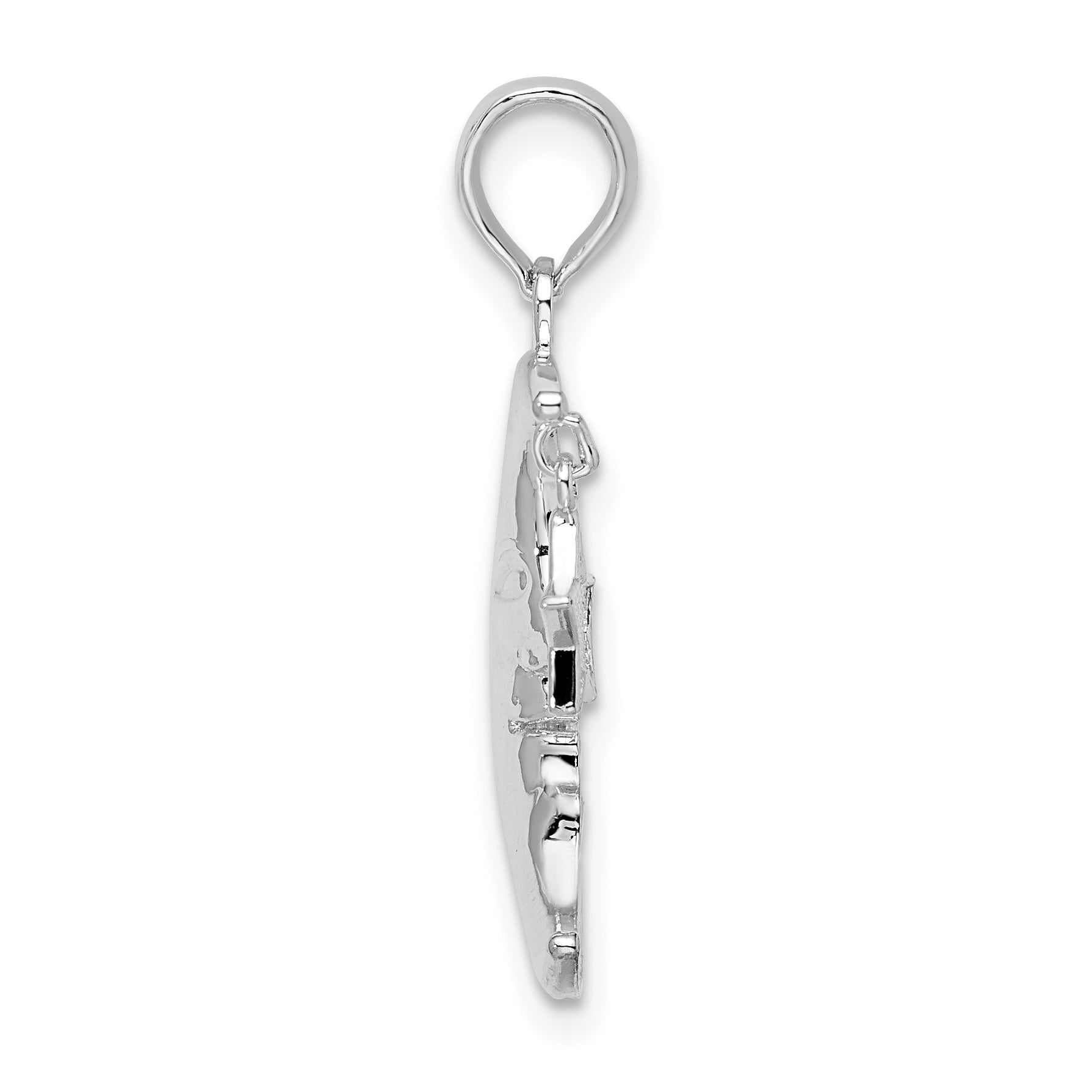 De-Ani Sterling Silver Rhodium-plated Moveable Polished Crescent Moon with Star Pendant