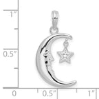 De-Ani Sterling Silver Rhodium-plated Moveable Polished Crescent Moon with Star Pendant