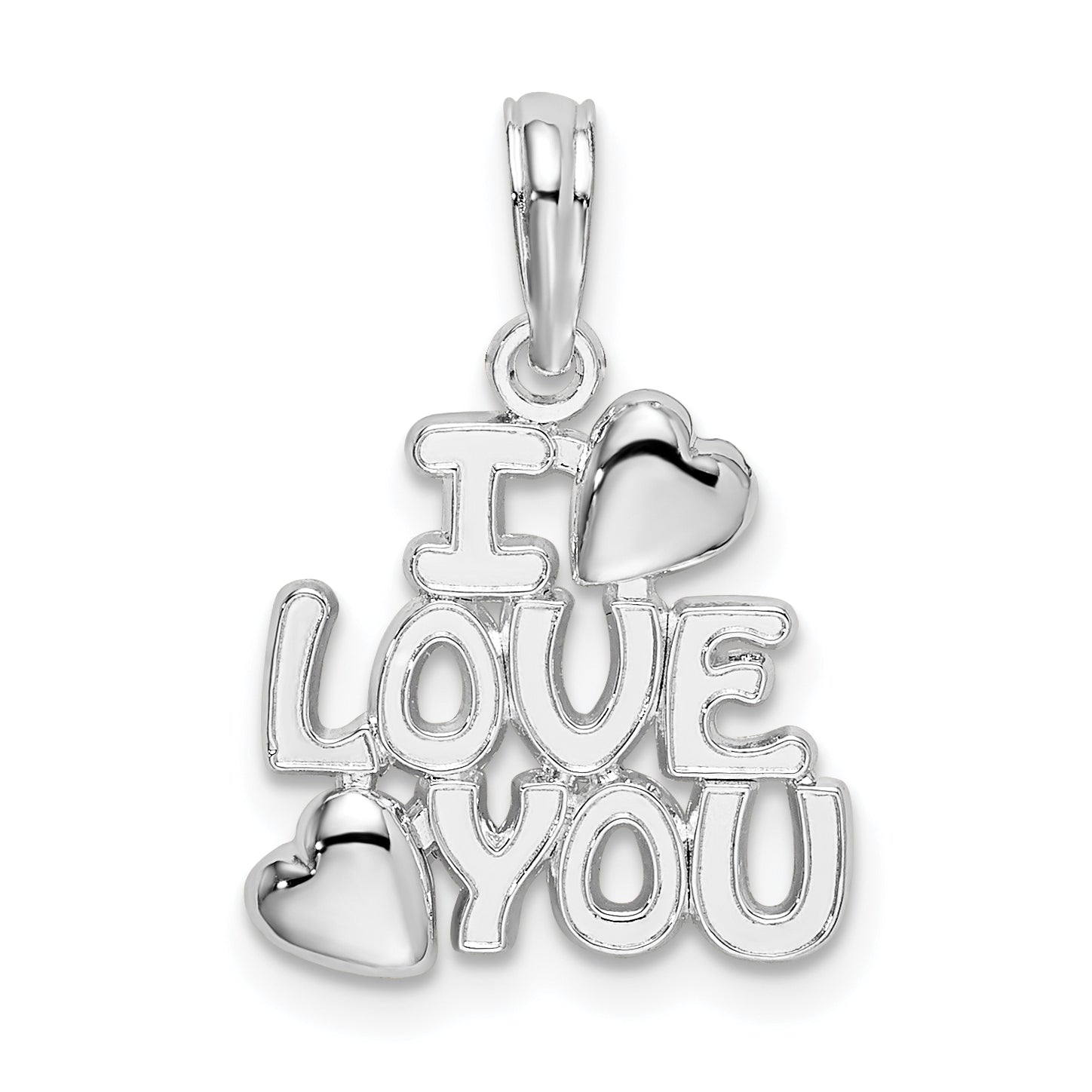 De-Ani Sterling Silver Rhodium-plated Polished I LOVE YOU with Hearts Pendant Main image