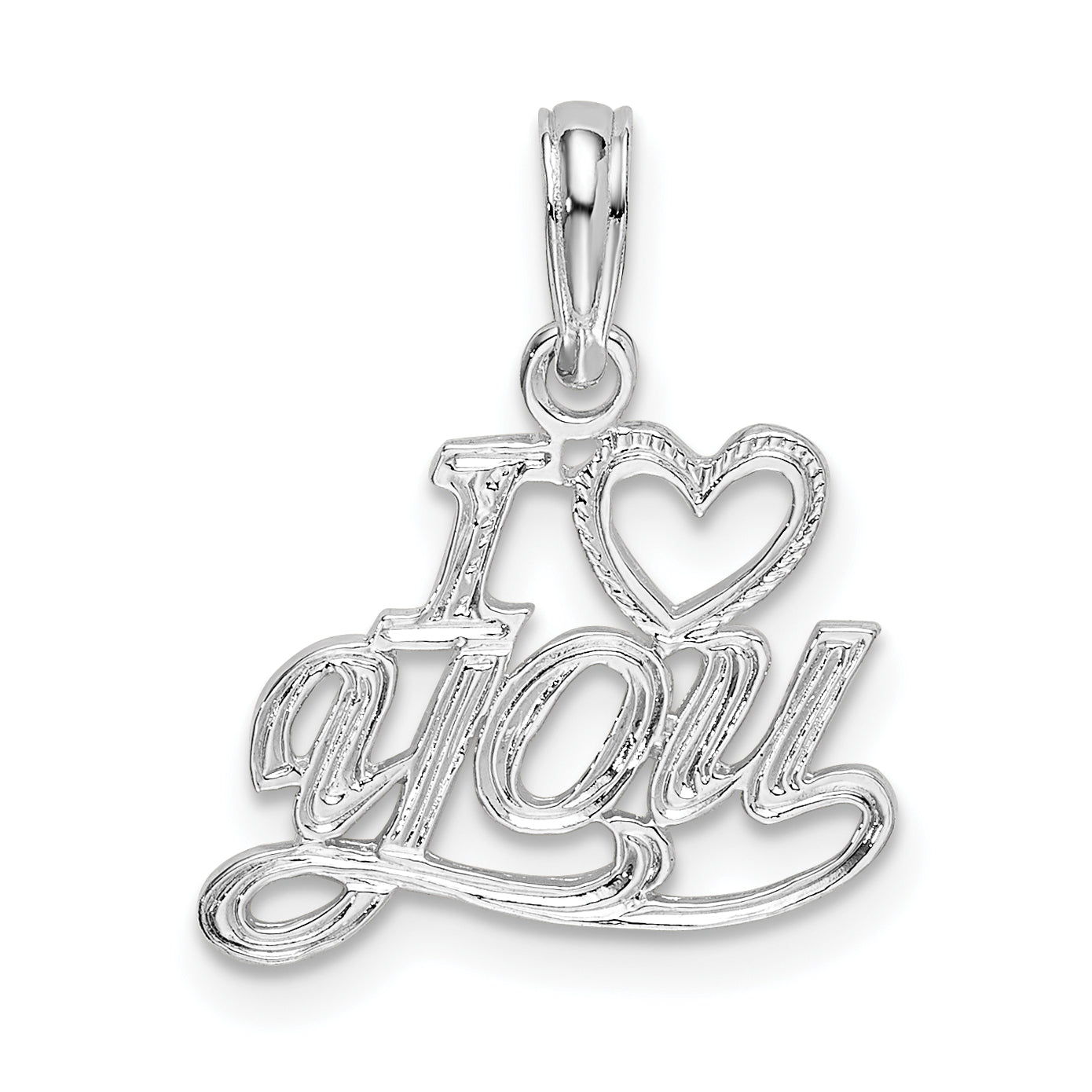 De-Ani Sterling Silver Rhodium-plated Polished I HEART YOU Script Pendant Main image