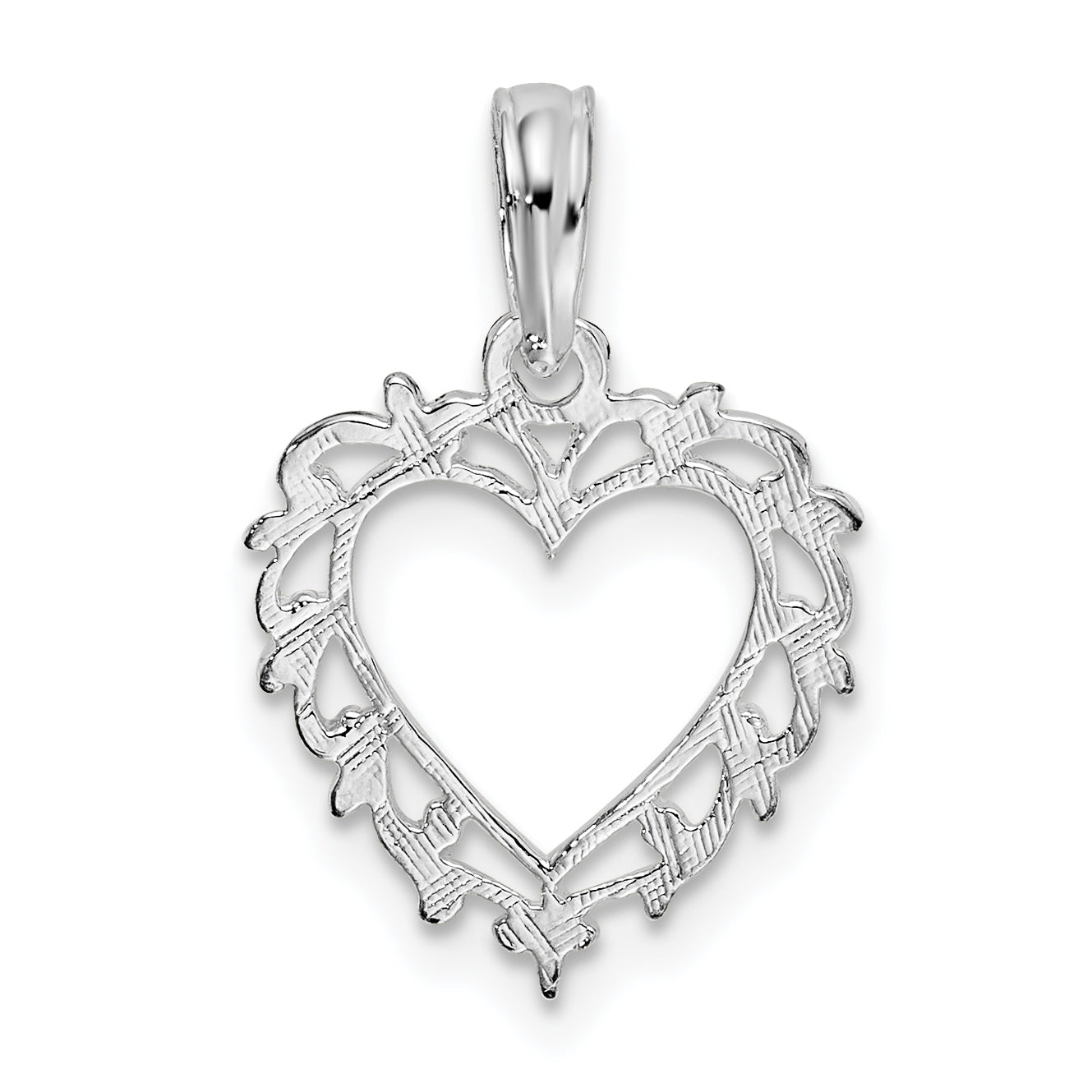 De-Ani Sterling Silver Rhodium-plated Polished Lacey Edge Open Heart Pendant
