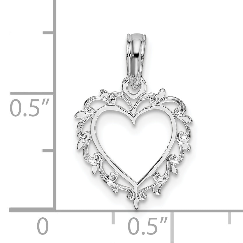 De-Ani Sterling Silver Rhodium-plated Polished Lacey Edge Open Heart Pendant