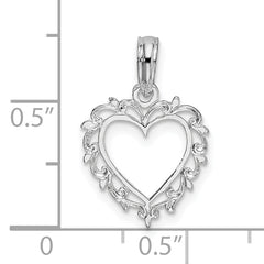 De-Ani Sterling Silver Rhodium-plated Polished Lacey Edge Open Heart Pendant