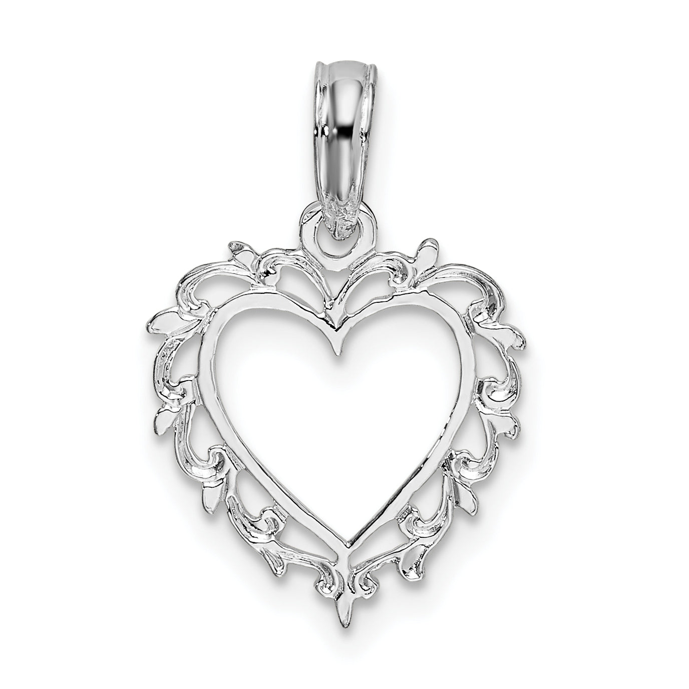 De-Ani Sterling Silver Rhodium-plated Polished Lacey Edge Open Heart Pendant Main image