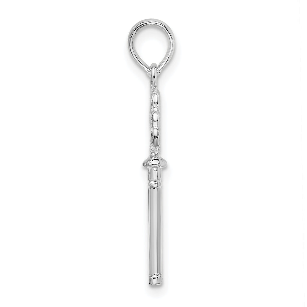 De-Ani Sterling Silver Rhodium-Plated Polished 3D Key with Hearts Top Pendant