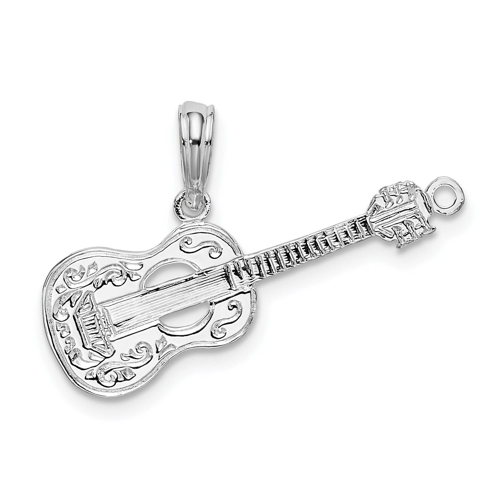 De-Ani Sterling Silver Rhodium-Plated Polished Guitar Pendant Main image