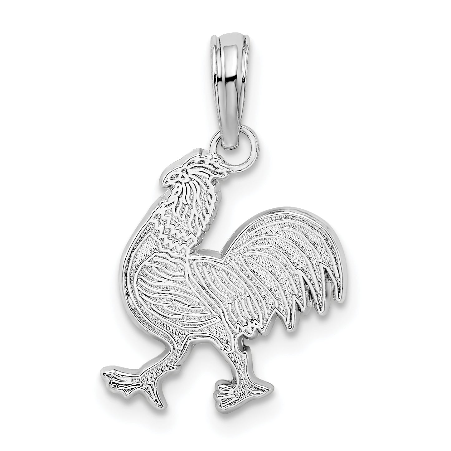 De-Ani Sterling Silver Rhodium-Plated Polished and Textured Flat Rooster Pendant Main image
