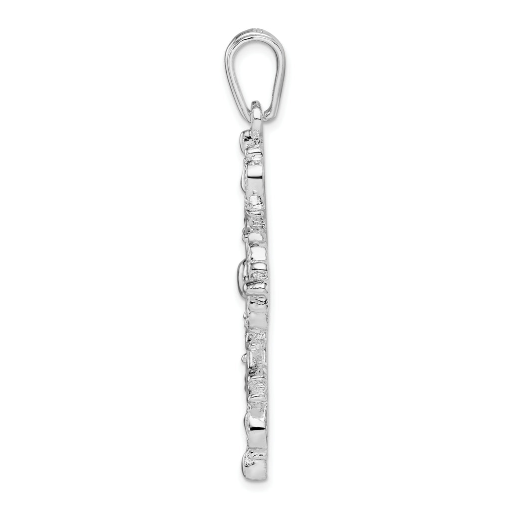 De-Ani Sterling Silver Rhodium-plated Polished and Textured Fleur de Lis Cross Pendant