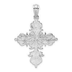 De-Ani Sterling Silver Rhodium-plated Polished and Textured Fleur de Lis Cross Pendant